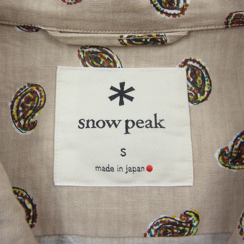 snowpeak スノーピーク SH-21SU101 Organic Cotton Poplin Shirt 総柄 ペイズリー プリント 半袖シャツ  ベージュ系 S【新古品】【未使用】【中古】