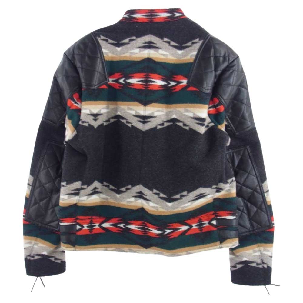 JUNYA WATANABE COMME des GARCONS MAN ジュンヤワタナベコムデギャルソンマン Pendleton ペンドルトン 22AW Wj-J014-051 レザー切替 綿ウールジャガード Wネーム ライダースJKT ブラック系 マルチカラー系 M【新古品】【未使用】【中古】