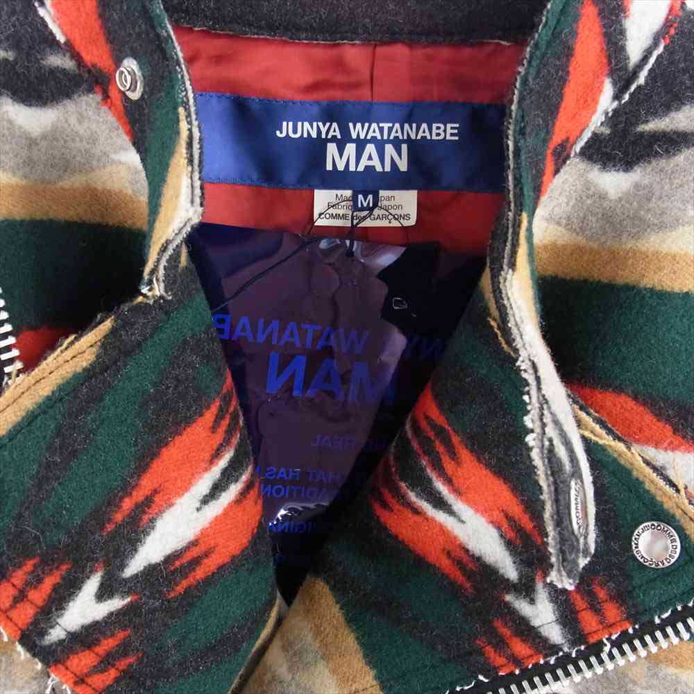 JUNYA WATANABE COMME des GARCONS MAN ジュンヤワタナベコムデギャルソンマン Pendleton ペンドルトン 22AW Wj-J014-051 レザー切替 綿ウールジャガード Wネーム ライダースJKT ブラック系 マルチカラー系 M【新古品】【未使用】【中古】