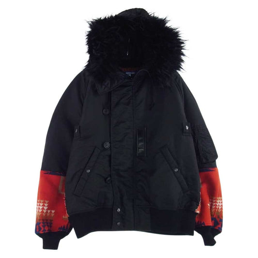 JUNYA WATANABE COMME des GARCONS MAN ジュンヤワタナベコムデギャルソンマン Pendleton ペンドルトン 22AW WJ-021-051 ナイロンツイル 綿ウールジャガード Wネーム N-2B フライトジャケット ブラック系 オレンジ系 XS【新古品】【未使用】【中古】