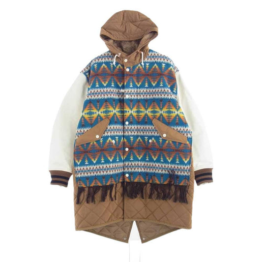 JUNYA WATANABE COMME des GARCONS MAN ジュンヤワタナベコムデギャルソンマン Pendleton ペンドルトン 22AW WJ-C005-051 AZTEC COAT 袖レザー切替 モッズコート ライトブラウン系 マルチカラー系 S【新古品】【未使用】【中古】