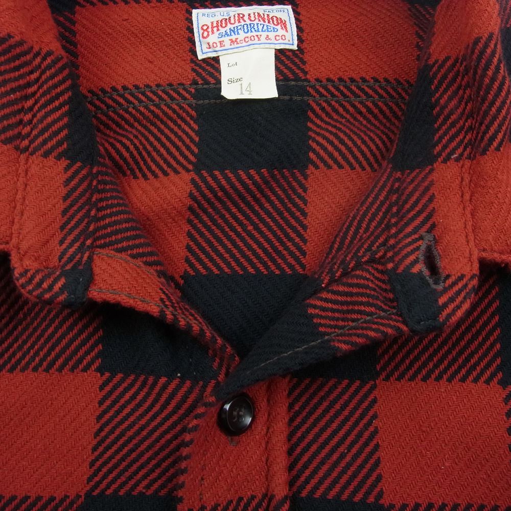The REAL McCOY'S ザリアルマッコイズ Joe McCOY ジョーマッコイ 8HOUR UNION マチ付 長袖 ブロック ネル シャツ ブラック系 レッド系 14【中古】