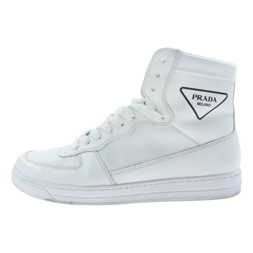 PRADA プラダ 2TG179 三角ロゴ ハイカット レザー スニーカー ホワイト系 25.5cm【中古】
