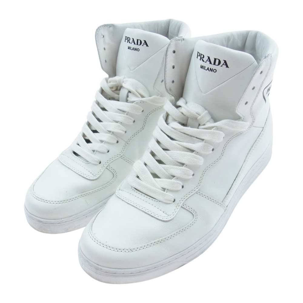 PRADA プラダ 2TG179 三角ロゴ ハイカット レザー スニーカー ホワイト系 25.5cm【中古】