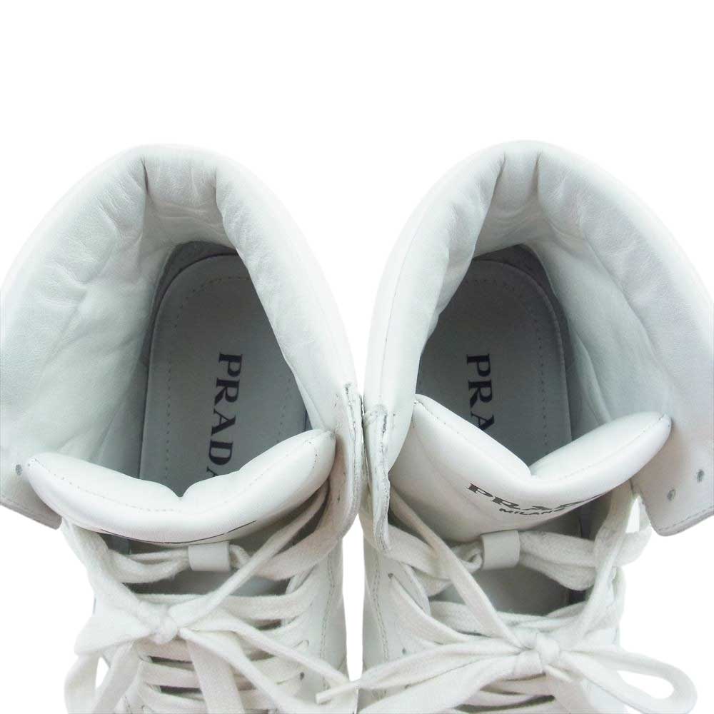 PRADA プラダ 2TG179 三角ロゴ ハイカット レザー スニーカー ホワイト系 25.5cm【中古】