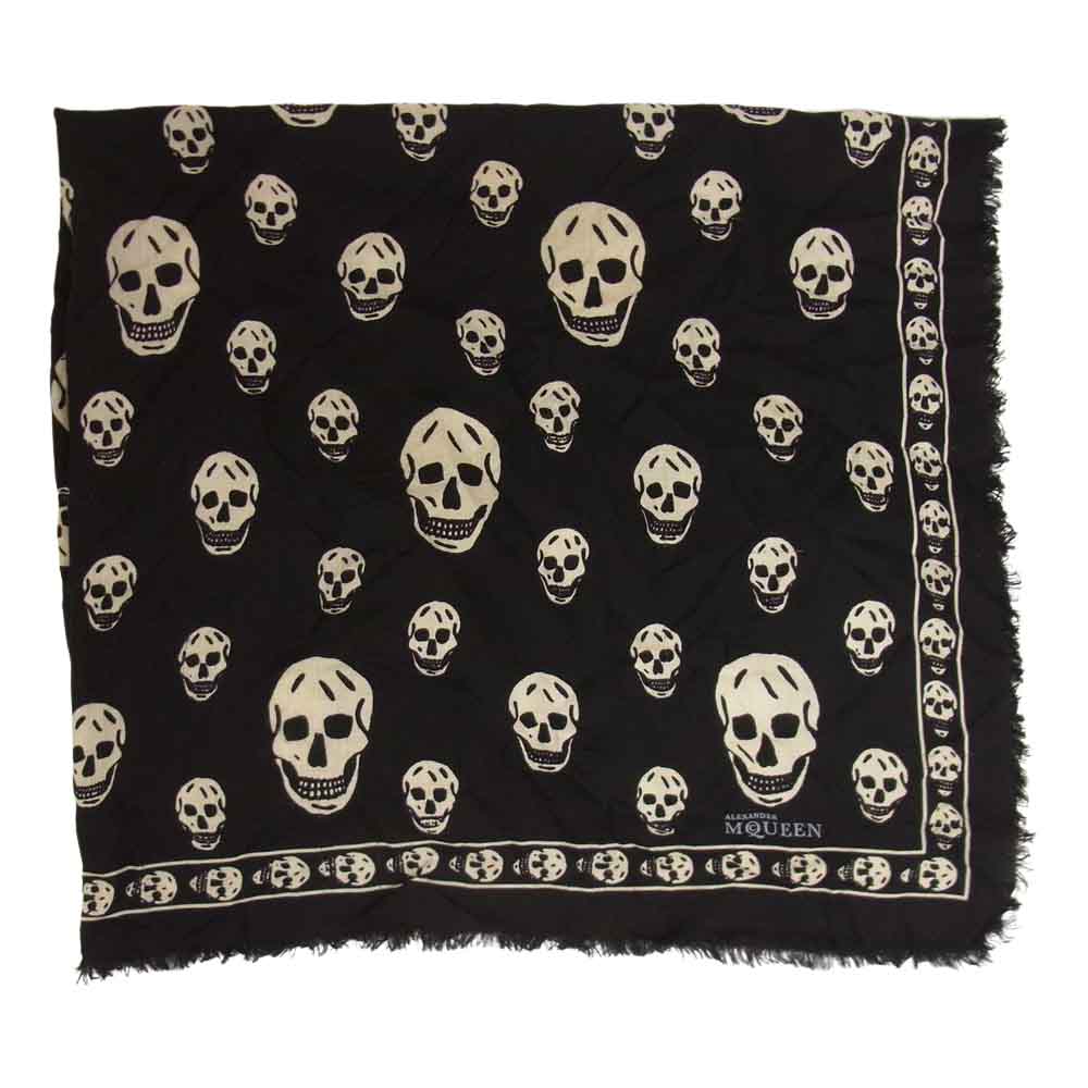 Alexander McQueen アレキサンダーマックイーン カシミア シルク 混 スカル スカーフ  ブラック系【中古】