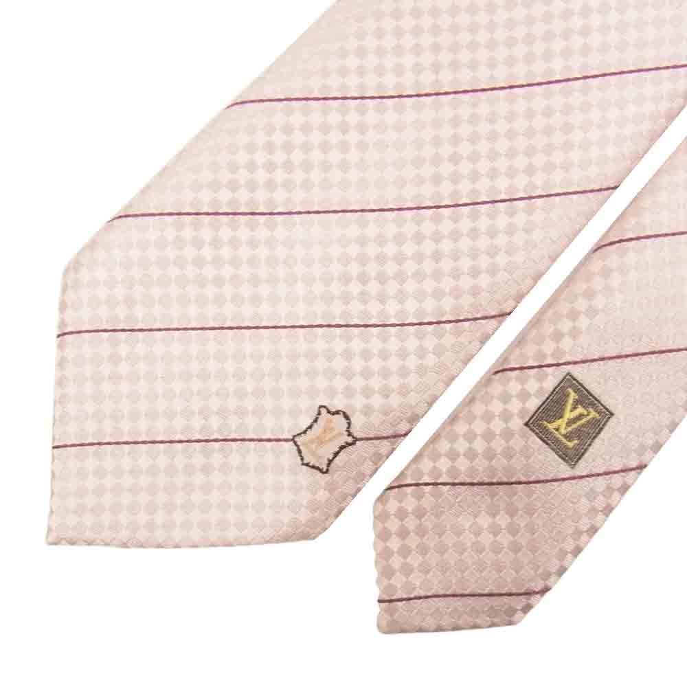 LOUIS VUITTON ルイ・ヴィトン LV刺繍 チェック 柄 ネクタイ  ピンク系【中古】