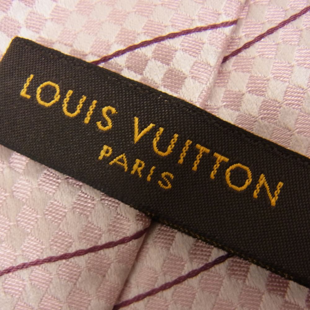 LOUIS VUITTON ルイ・ヴィトン LV刺繍 チェック 柄 ネクタイ  ピンク系【中古】