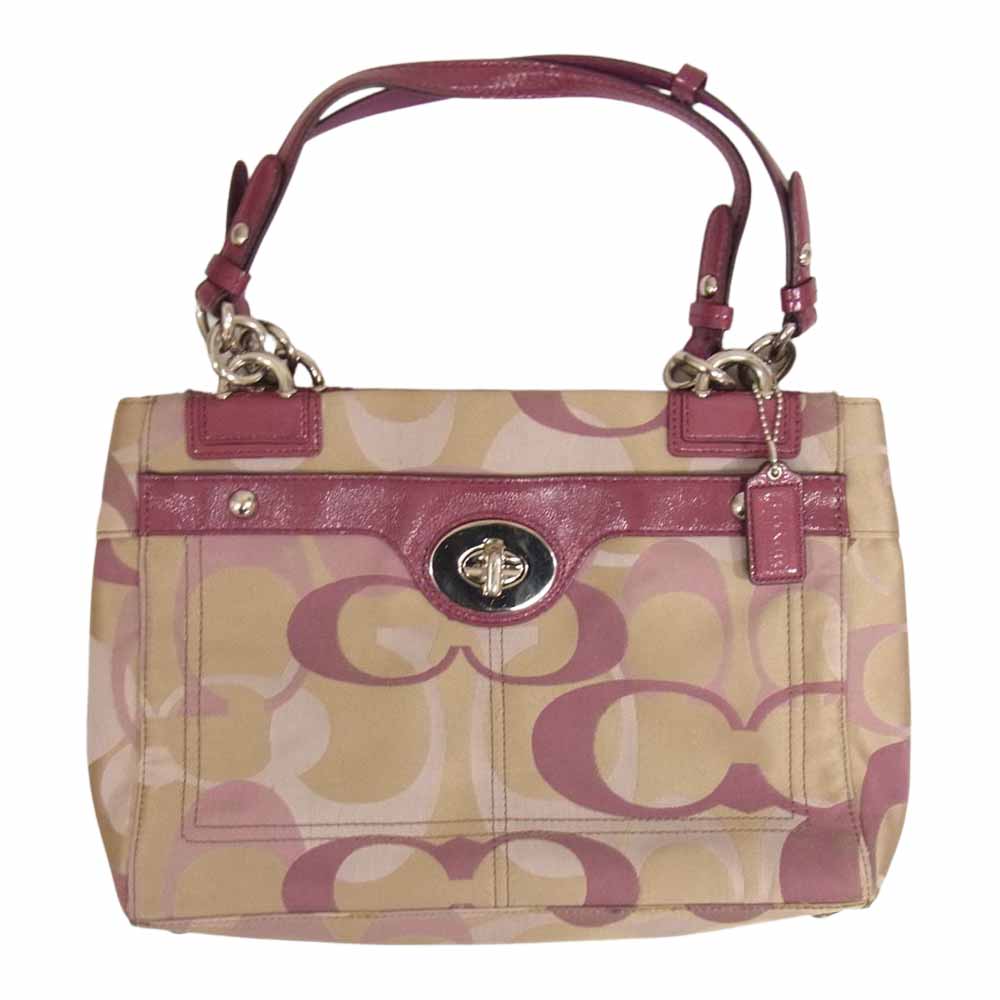 COACH コーチ F17140 シグネチャー キャンバス トート バッグ  ピンク系【中古】