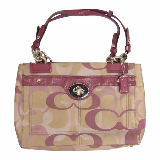COACH コーチ F17140 シグネチャー キャンバス トート バッグ  ピンク系【中古】