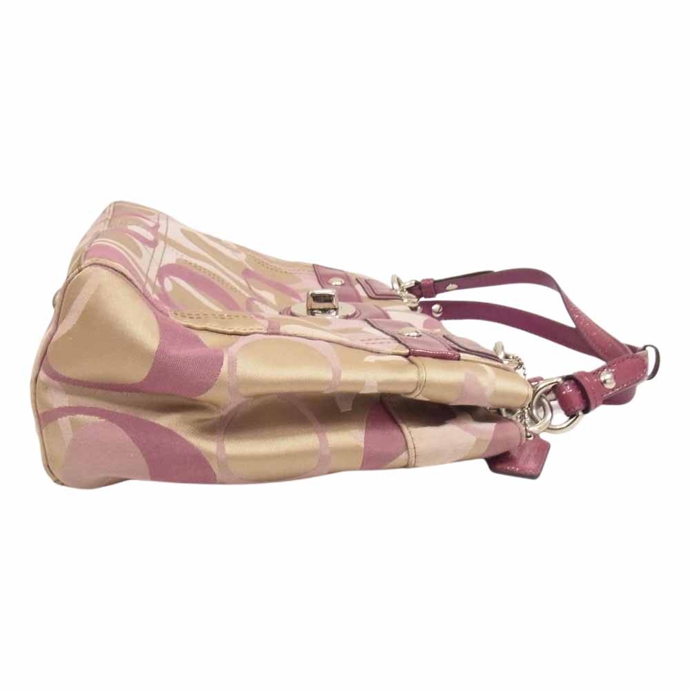 COACH コーチ F17140 シグネチャー キャンバス トート バッグ  ピンク系【中古】