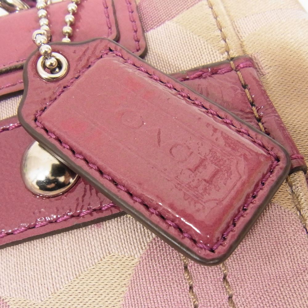 COACH コーチ F17140 シグネチャー キャンバス トート バッグ  ピンク系【中古】