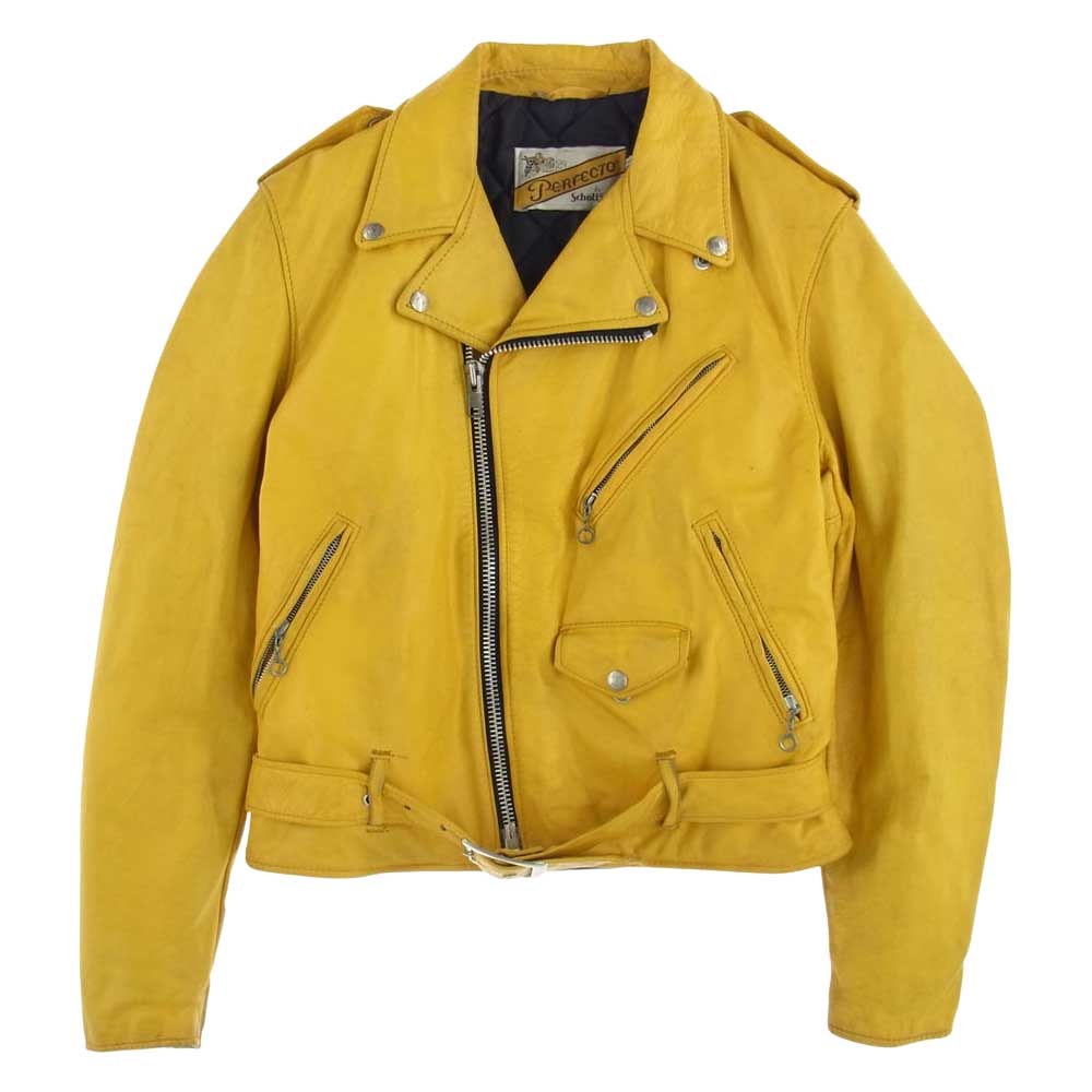 schott ショット 818 ダブル ライダースジャケット レザー ベルト イエロー系 38【中古】