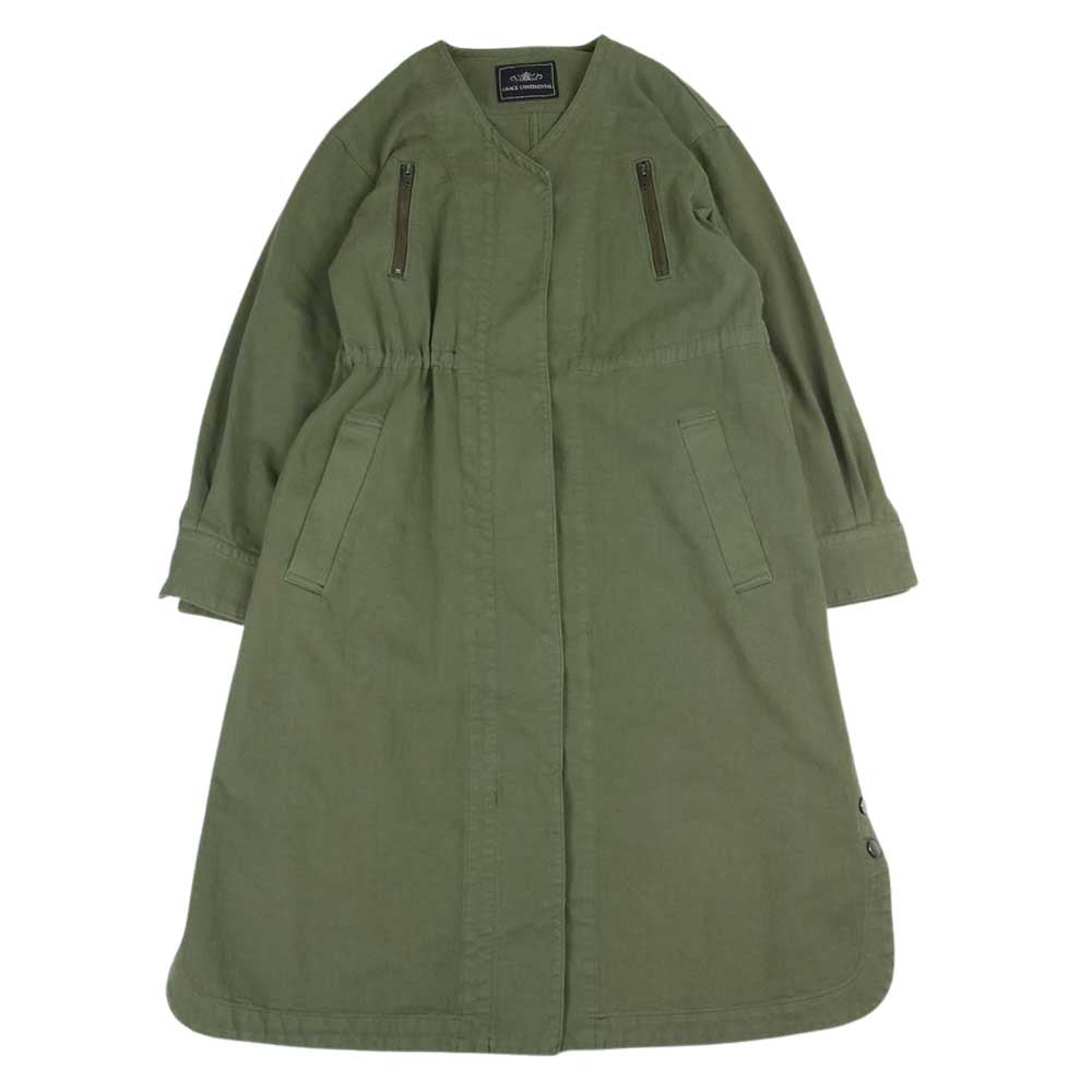 GRACE CONTINENTAL グレースコンチネンタル ノーカラー デニム ジャケット カーキ系 36【中古】