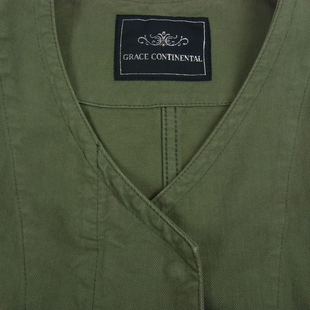 GRACE CONTINENTAL グレースコンチネンタル ノーカラー デニム ジャケット カーキ系 36【中古】