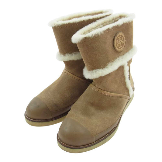 Tory Burch トリーバーチ 33138334 NADINE BOOTIE スエード ファー ショート ブーツ  ベージュ系 7M【中古】