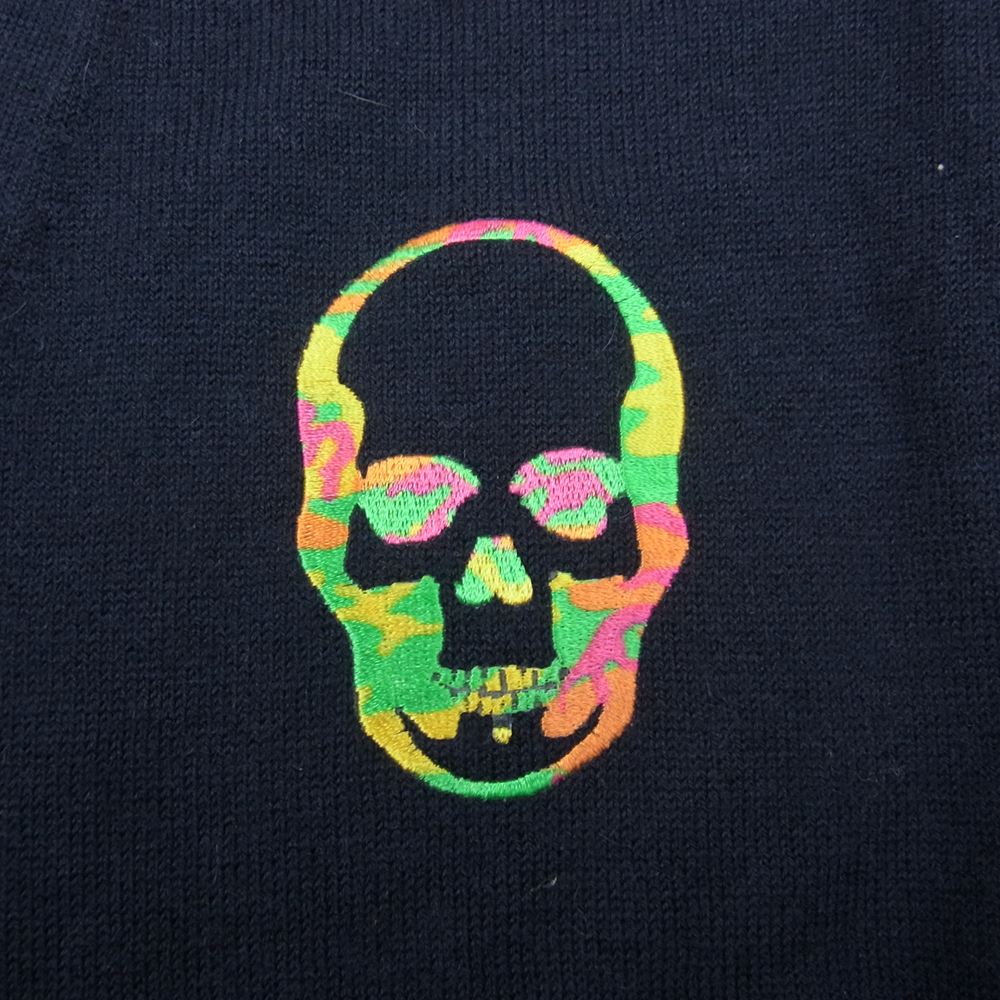 Lucien Pellat-Finet ルシアンペラフィネ カシミア スカル刺繍  スカル カーディガン ネイビー系 S【中古】