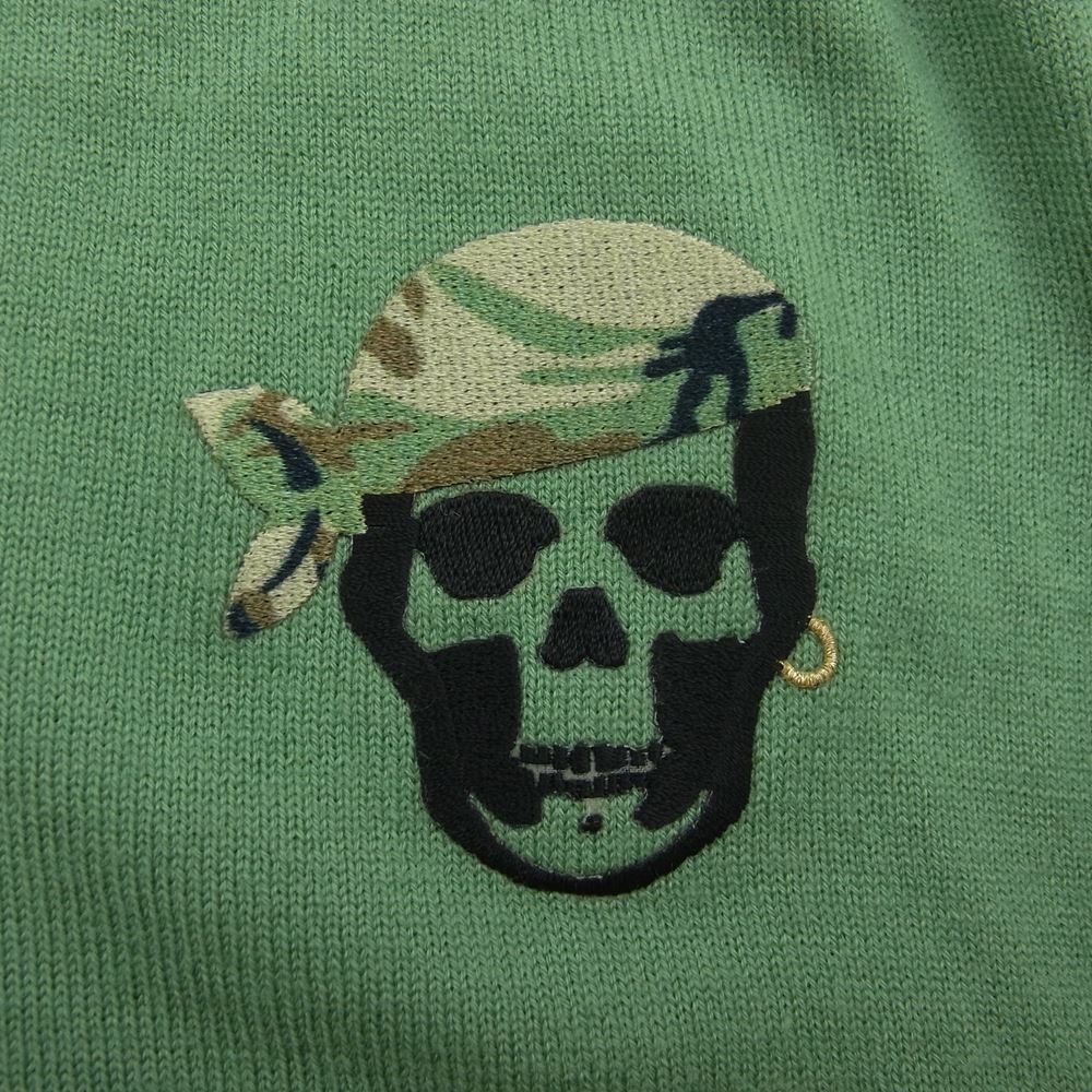 Lucien Pellat-Finet ルシアンペラフィネ カシミア スカル刺繍 Vネック ニット パイプスカル グリーン グリーン系 M【中古】