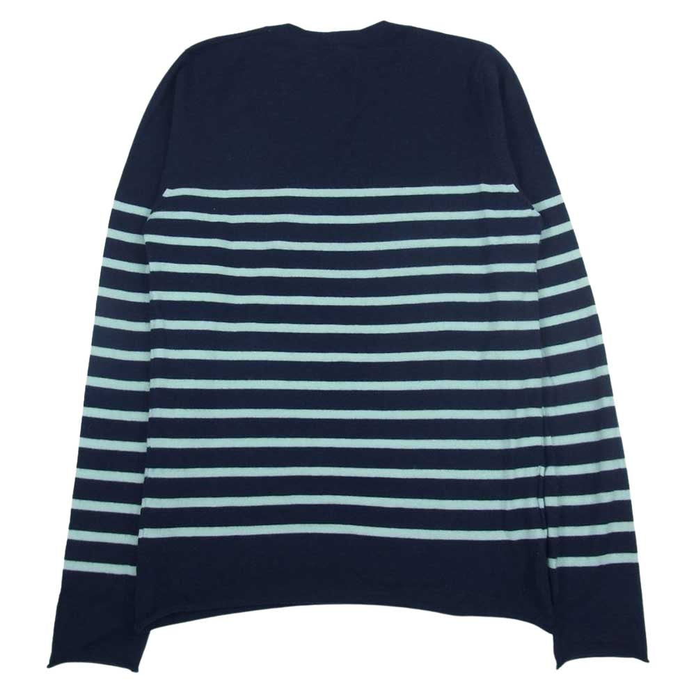 Lucien Pellat-Finet ルシアンペラフィネ カシミア スカル刺繍 Vネック ボーダー ニット カモフラ スカル  ネイビー系 M【中古】