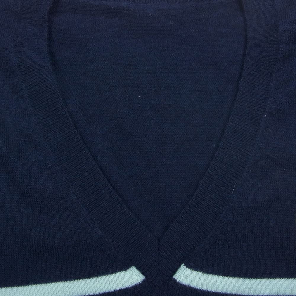 Lucien Pellat-Finet ルシアンペラフィネ カシミア スカル刺繍 Vネック ボーダー ニット カモフラ スカル  ネイビー系 M【中古】