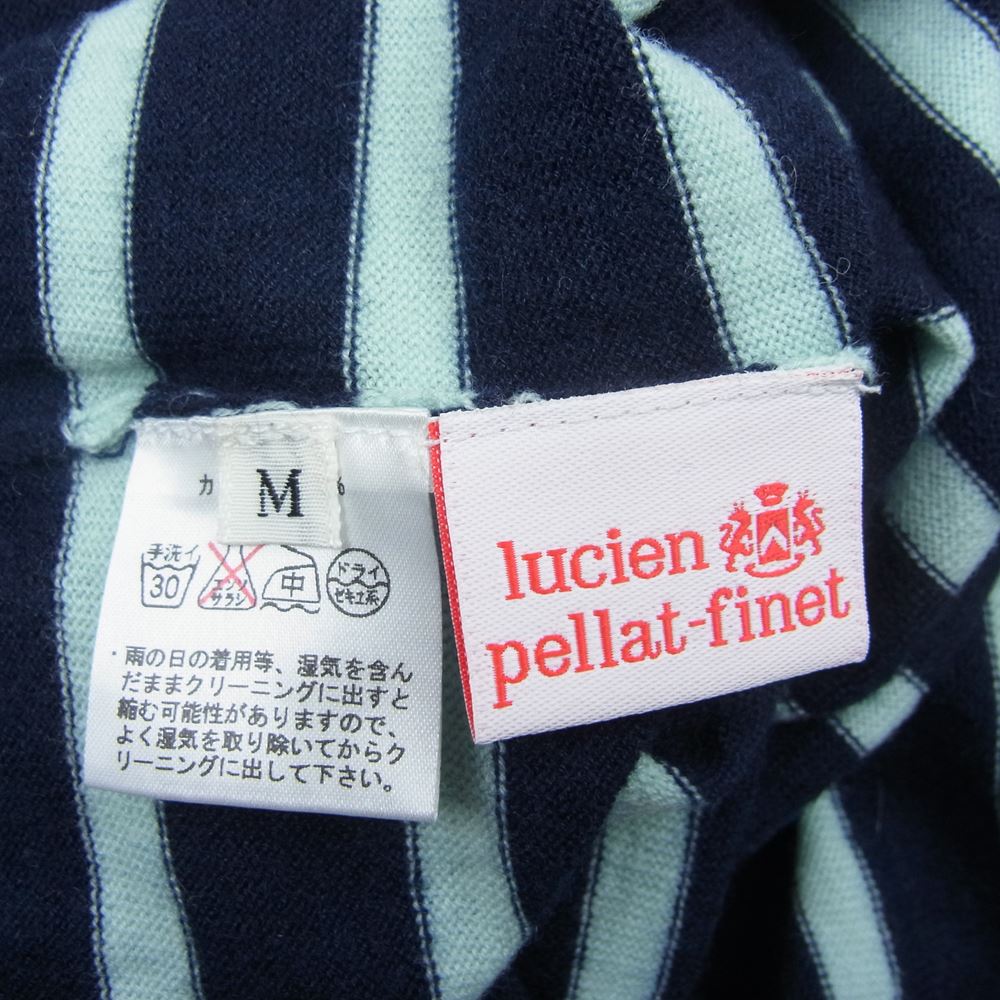 Lucien Pellat-Finet ルシアンペラフィネ カシミア スカル刺繍 Vネック ボーダー ニット カモフラ スカル  ネイビー系 M【中古】