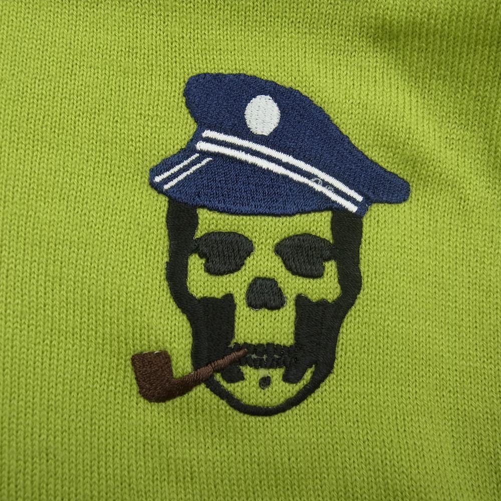 Lucien Pellat-Finet ルシアンペラフィネ カシミア スカル刺繍 Vネック ニット パイプスカル ライトグリーン  グリーン系 M【中古】