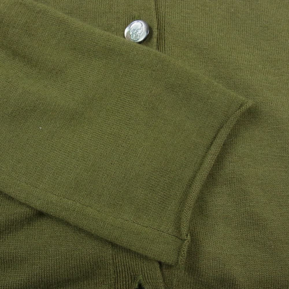 Lucien Pellat-Finet ルシアンペラフィネ カシミア スカル刺繍  スカル ビーズ カーディガン カーキ系 M【中古】