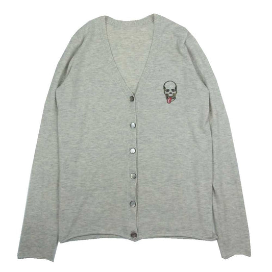 Lucien Pellat-Finet ルシアンペラフィネ カシミア スカル刺繍 カモフラ スカル ビーズ カーディガン グレー グレー系 M【中古】
