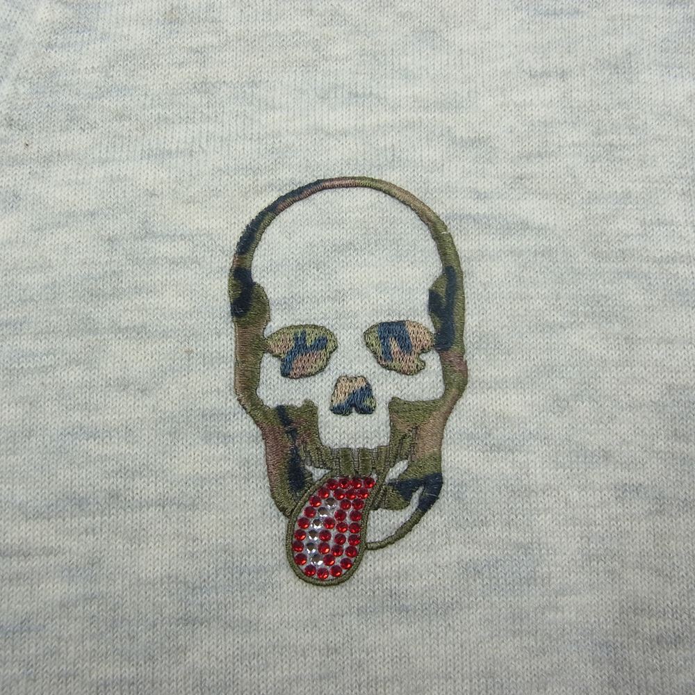 Lucien Pellat-Finet ルシアンペラフィネ カシミア スカル刺繍 カモフラ スカル ビーズ カーディガン グレー グレー系 M【中古】