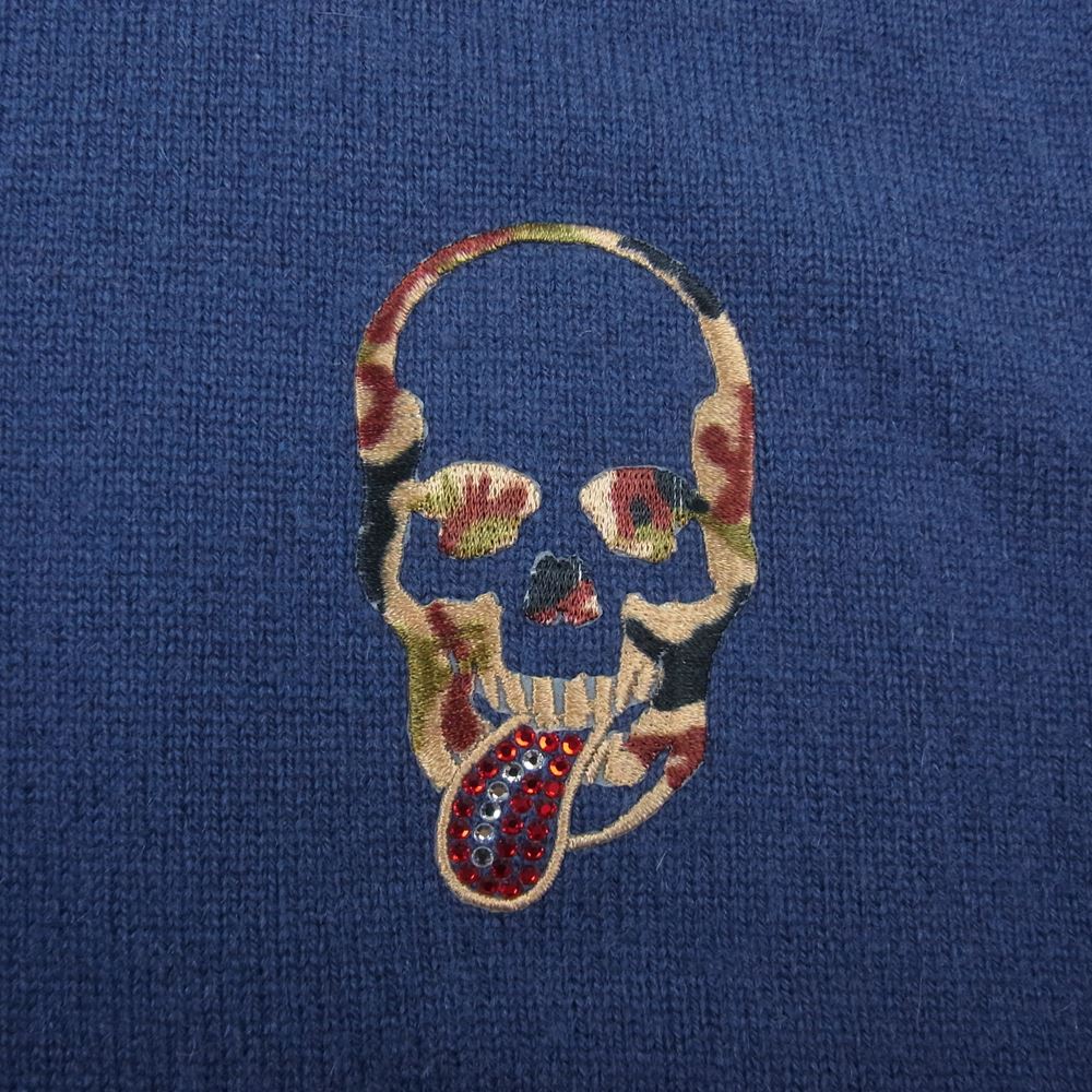 Lucien Pellat-Finet ルシアンペラフィネ カシミア スカル刺繍 ジップ パーカー ネイビー ネイビー系 M【中古】