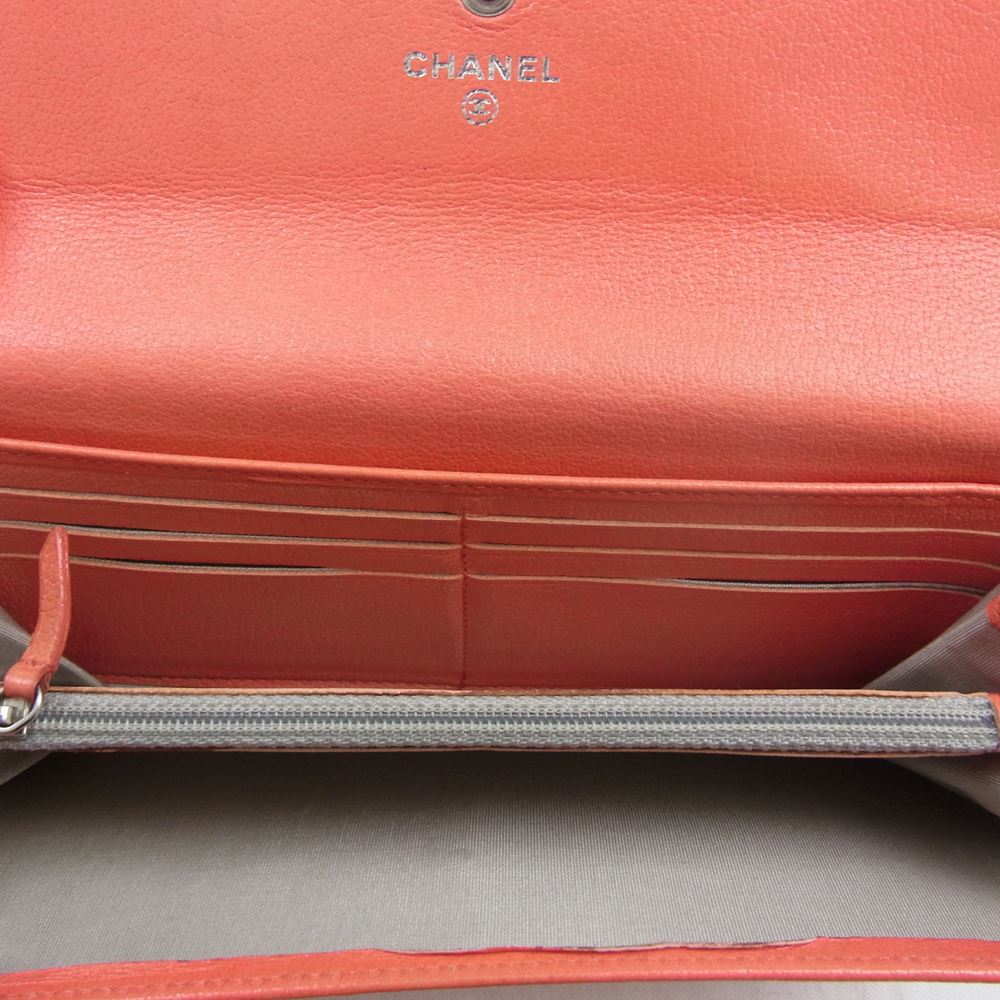 CHANEL シャネル バタフライ カメリア ZIP 2つ折り 長財布 ピンク系【中古】