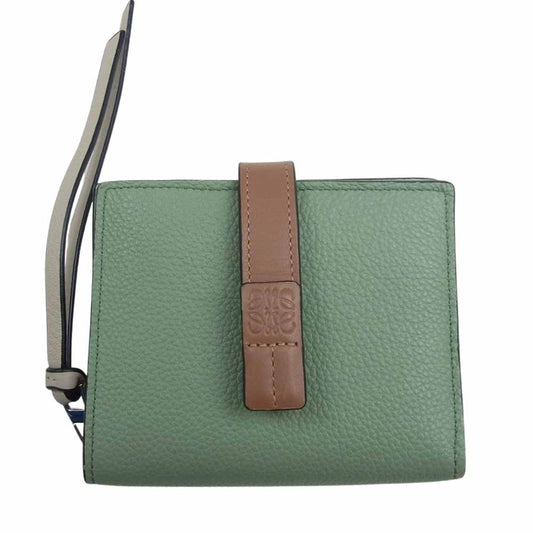 LOEWE ロエベ 102102 コンパクト ジップ ウォレット 二つ折り 財布 グリーン系【中古】