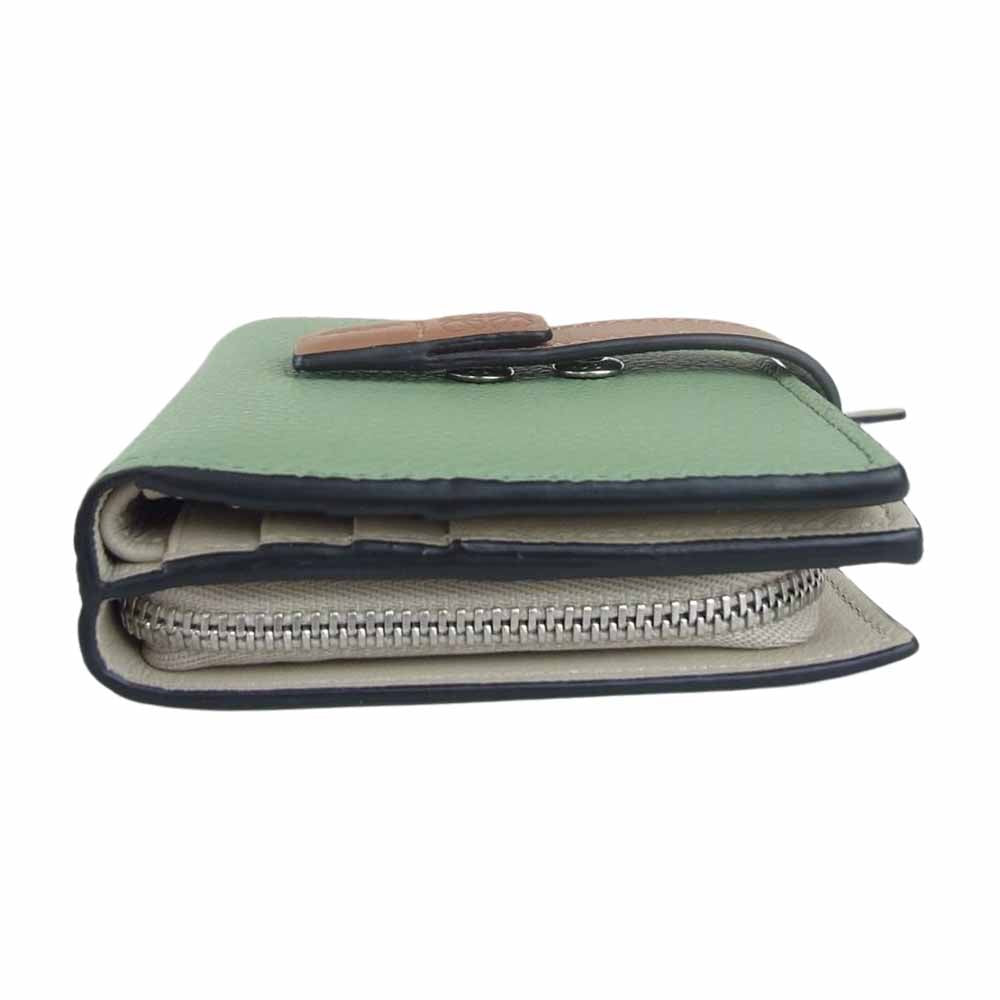 LOEWE ロエベ 102102 コンパクト ジップ ウォレット 二つ折り 財布 グリーン系【中古】