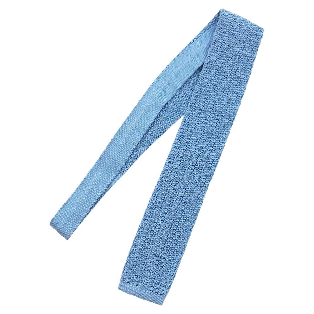 HERMES エルメス シルク100％ Hロゴ ネクタイ ニットタイ ライトブルー系【中古】