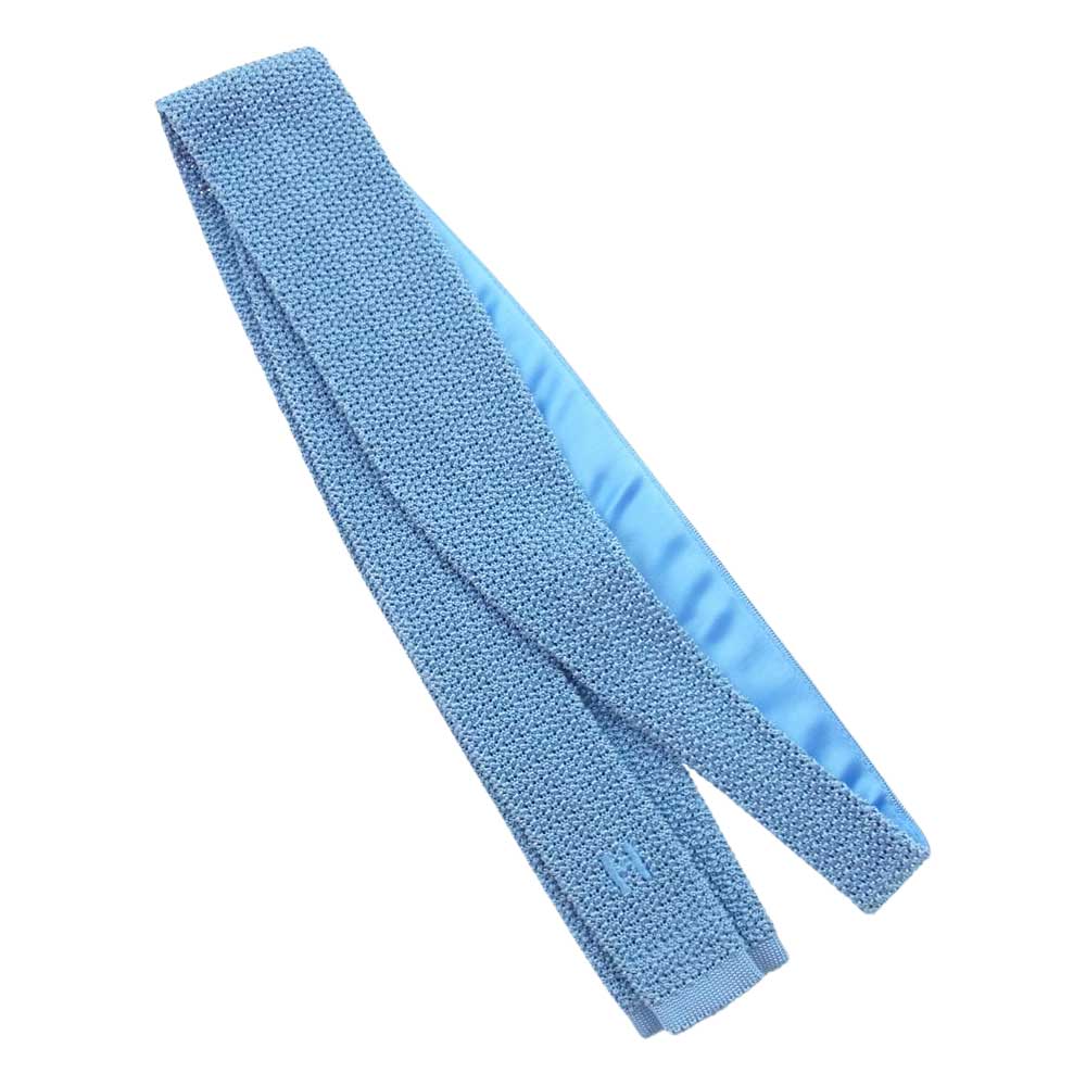 HERMES エルメス シルク100％ Hロゴ ネクタイ ニットタイ ライトブルー系【中古】