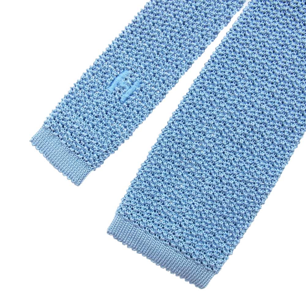 HERMES エルメス シルク100％ Hロゴ ネクタイ ニットタイ ライトブルー系【中古】