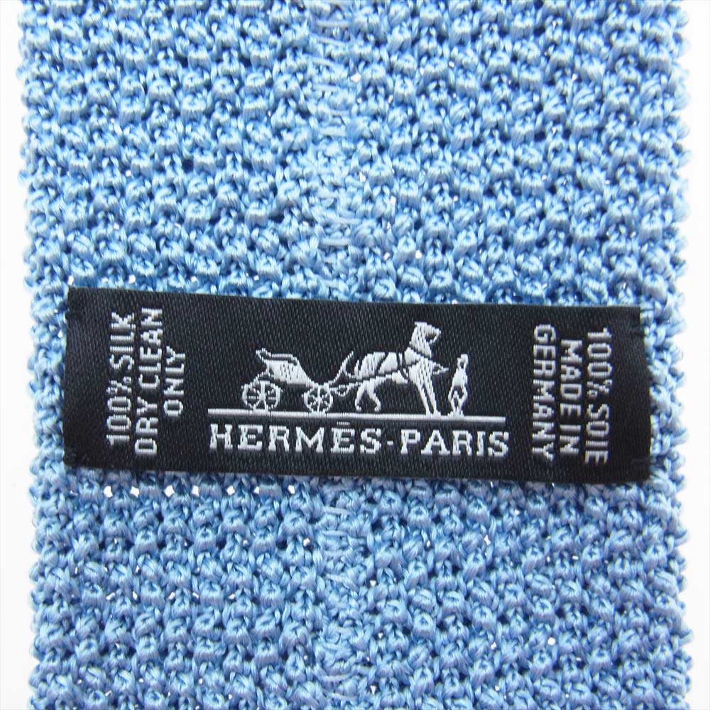 HERMES エルメス シルク100％ Hロゴ ネクタイ ニットタイ ライトブルー系【中古】
