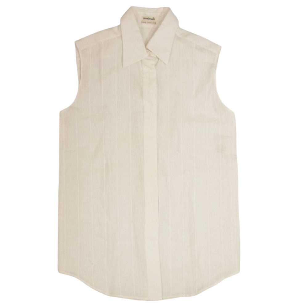 HERMES エルメス 国内正規品 マルジェラ期 スタータグ 比翼タックストライプ リネン ノースリーブ ブラウス ホワイト系 38【中古】