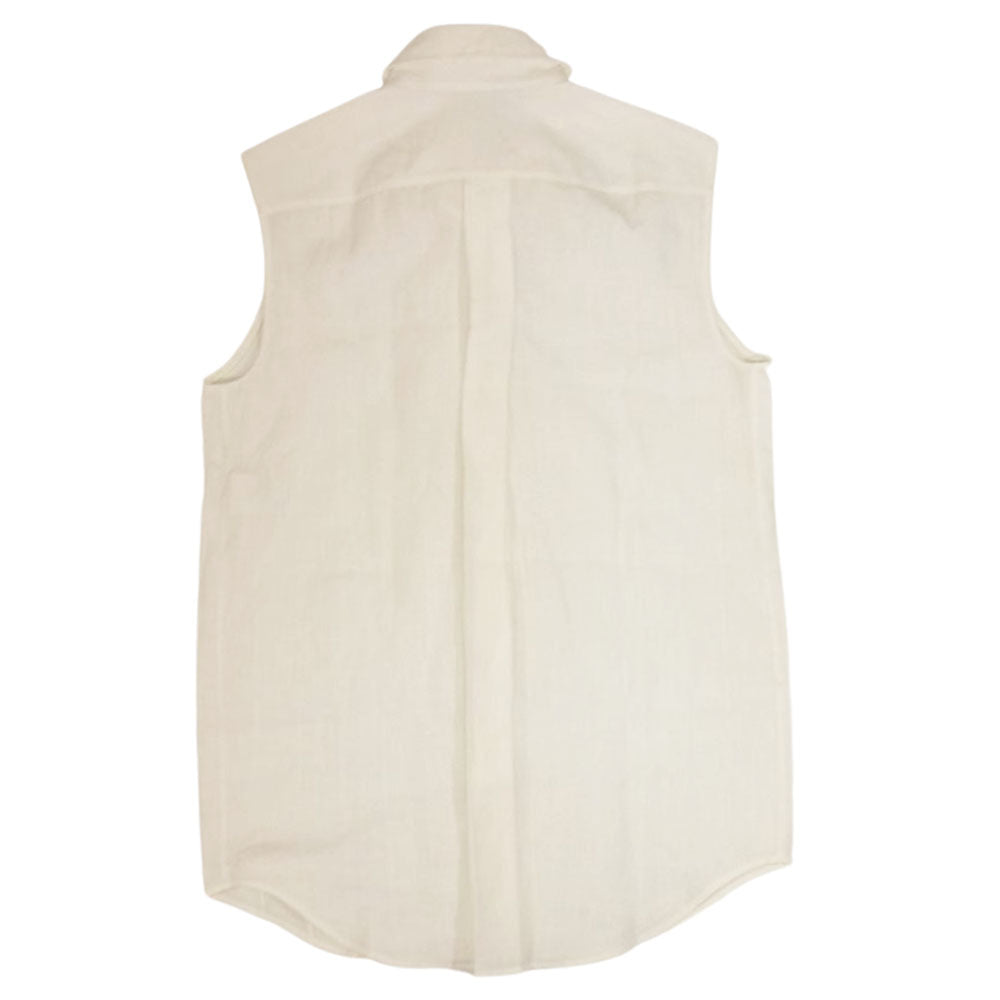 HERMES エルメス 国内正規品 マルジェラ期 スタータグ 比翼タックストライプ リネン ノースリーブ ブラウス ホワイト系 38【中古】