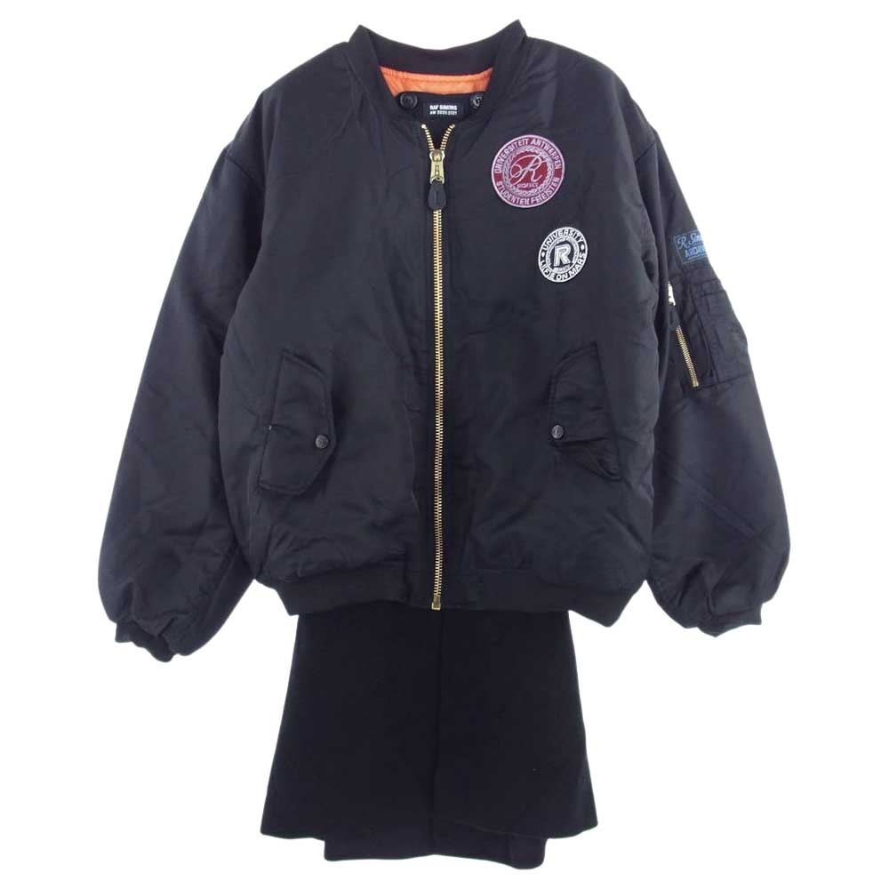 RAF SIMONS ラフシモンズ 20AW 202-620 NYLON PATCHED BOMBER WOOL ワッペン パッチ付き レイヤード ドッキング ブルゾン ボンバージャケット ブラック系【中古】