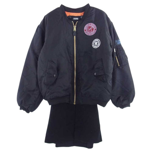 RAF SIMONS ラフシモンズ 20AW 202-620 NYLON PATCHED BOMBER WOOL ワッペン パッチ付き レイヤード ドッキング ブルゾン ボンバージャケット ブラック系【中古】