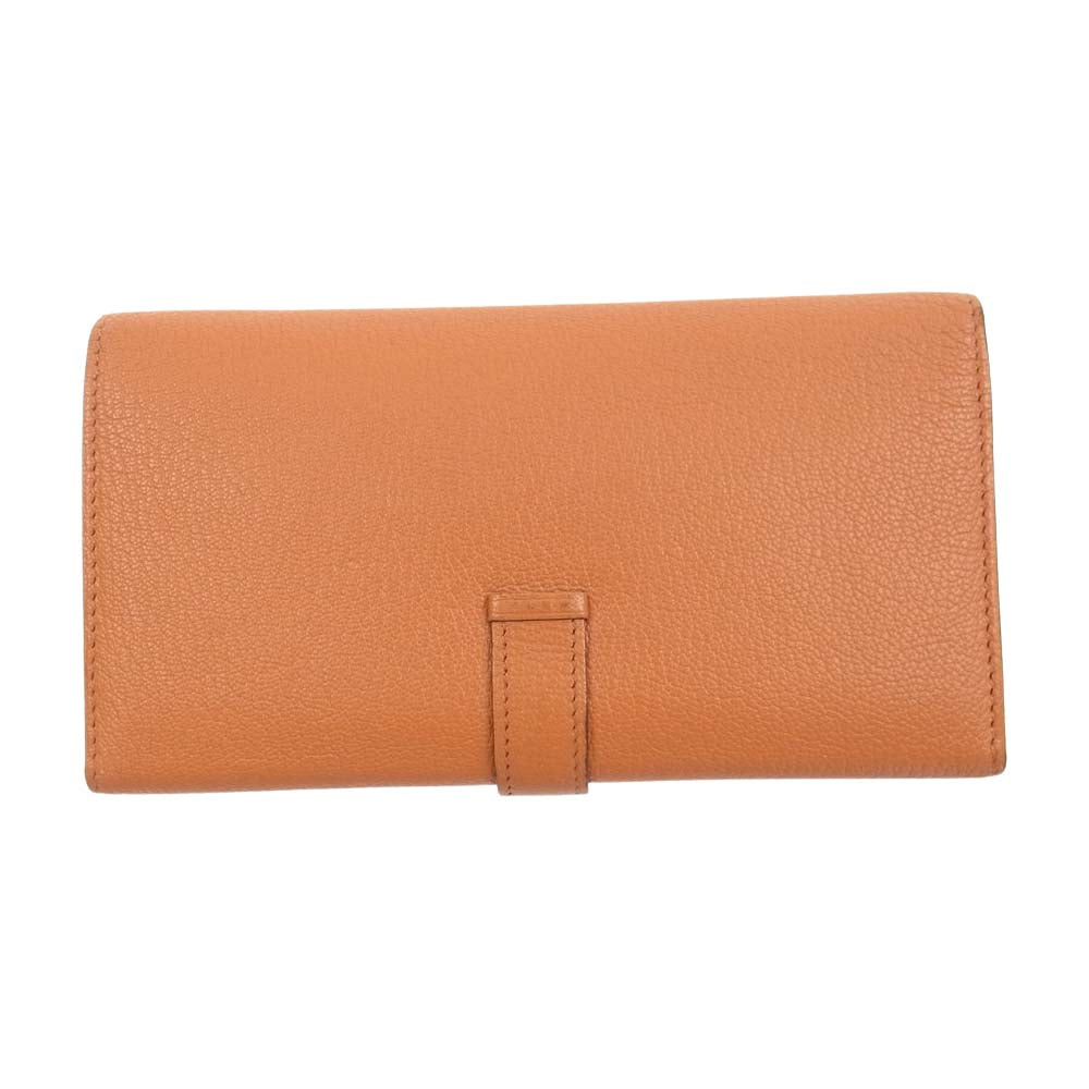 HERMES エルメス ベアン デュプリ ゴールド金具 □L刻印 08年製 レザー 三つ折り ウォレット 財布 オレンジ系【中古】