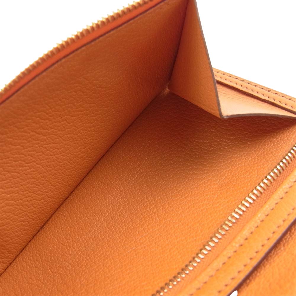 HERMES エルメス ベアン デュプリ ゴールド金具 □L刻印 08年製 レザー 三つ折り ウォレット 財布 オレンジ系【中古】