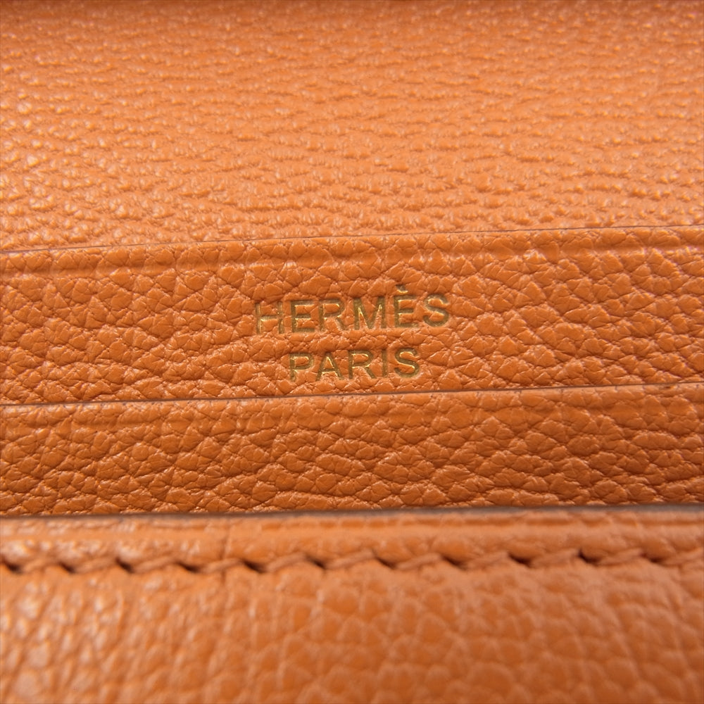 HERMES エルメス ベアン デュプリ ゴールド金具 □L刻印 08年製 レザー 三つ折り ウォレット 財布 オレンジ系【中古】