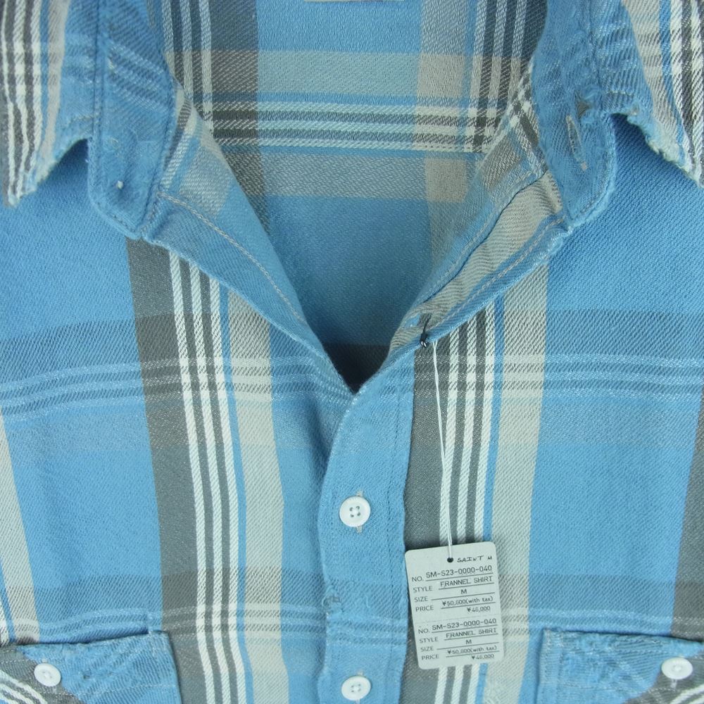 セントマイケル 23SS SM-S23-0000-040 CHECK FRANNEL SHIRT チェック フランネル 長袖 シャツ ライトブルー系 グレー系 M【新古品】【未使用】【中古】