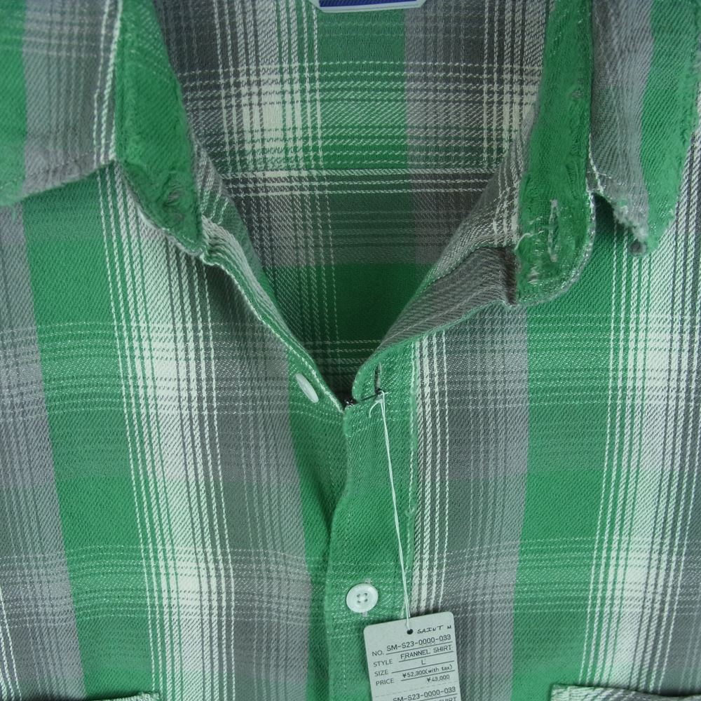 セントマイケル 23SS SM-S23-0000-088 シャーマーアカデミー CHECK FRANNEL SHIRT チェック フランネル 長袖 シャツ ライトグリーン系 グレー系 L【新古品】【未使用】【中古】