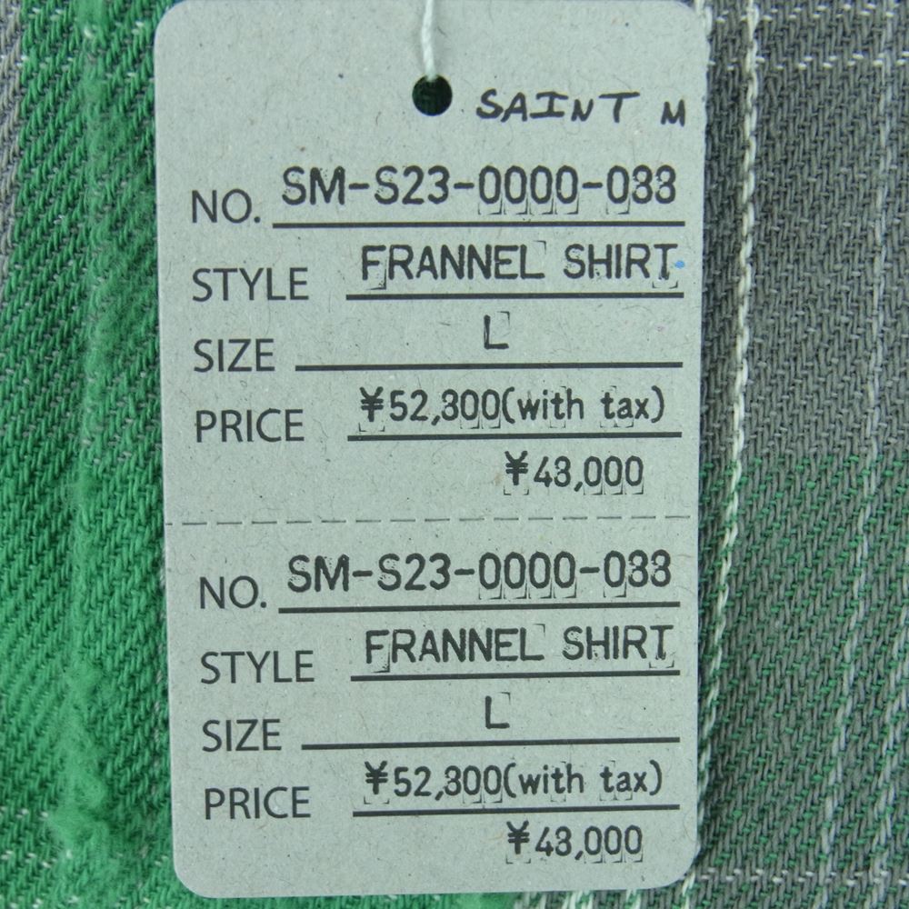 セントマイケル 23SS SM-S23-0000-088 シャーマーアカデミー CHECK FRANNEL SHIRT チェック フランネル 長袖 シャツ ライトグリーン系 グレー系 L【新古品】【未使用】【中古】