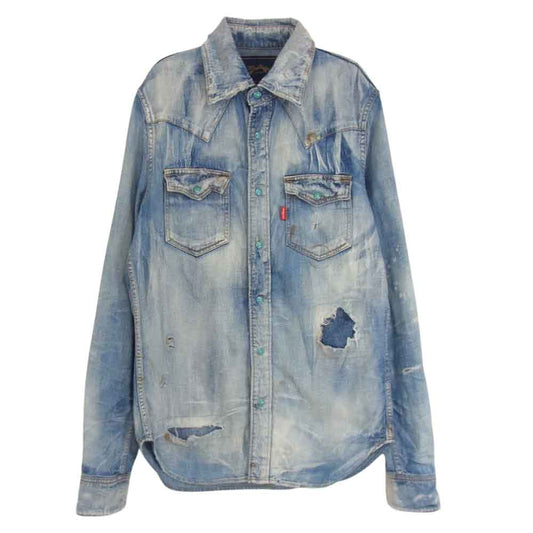 MARBLES マーブルズ MSH-A1502 クラッシュ ダメージ デニム シャツ ダメージ加工 インディゴブルー系 M【中古】