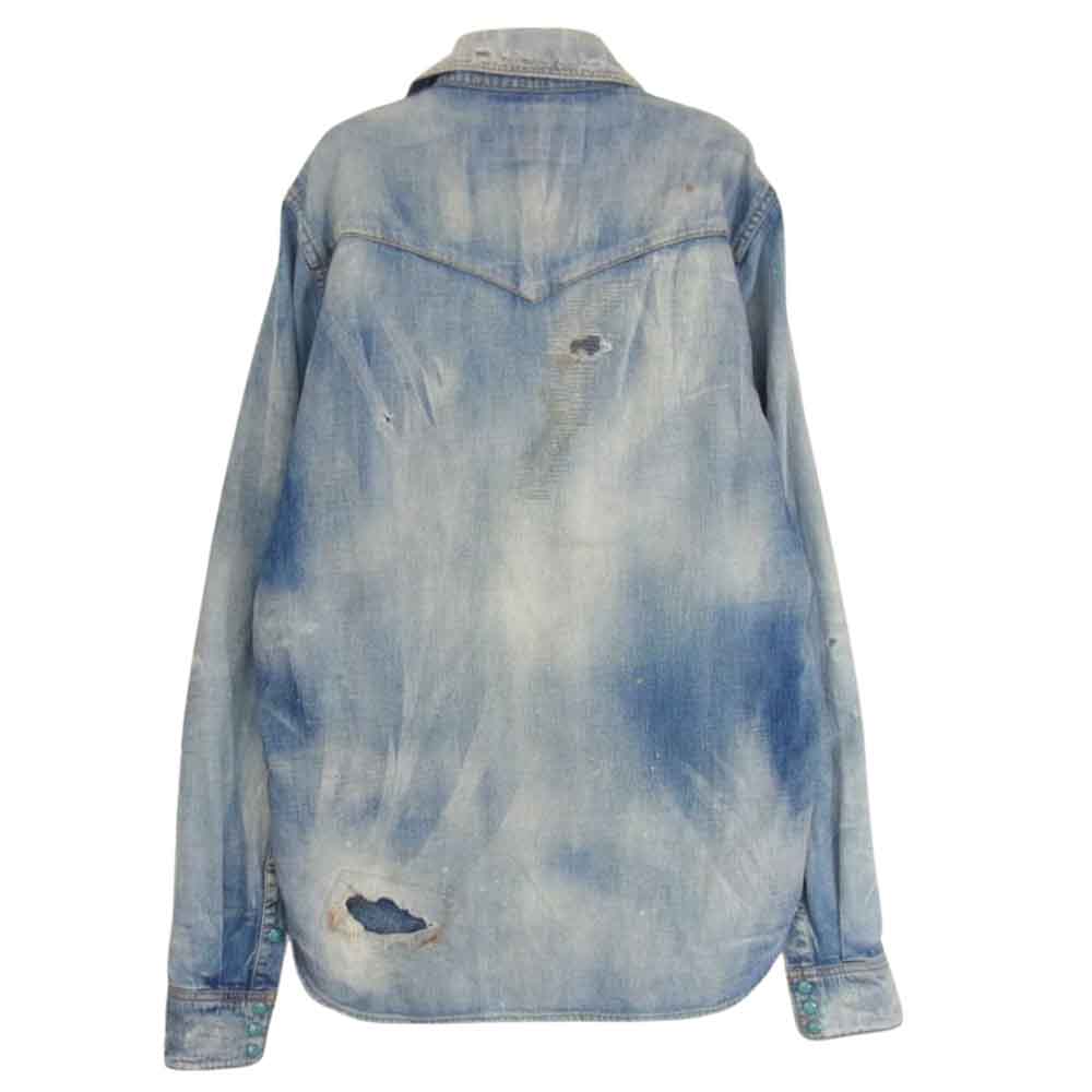 MARBLES マーブルズ MSH-A1502 クラッシュ ダメージ デニム シャツ ダメージ加工 インディゴブルー系 M【中古】