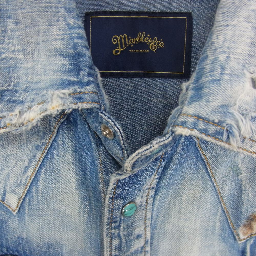 MARBLES マーブルズ MSH-A1502 クラッシュ ダメージ デニム シャツ ダメージ加工 インディゴブルー系 M【中古】